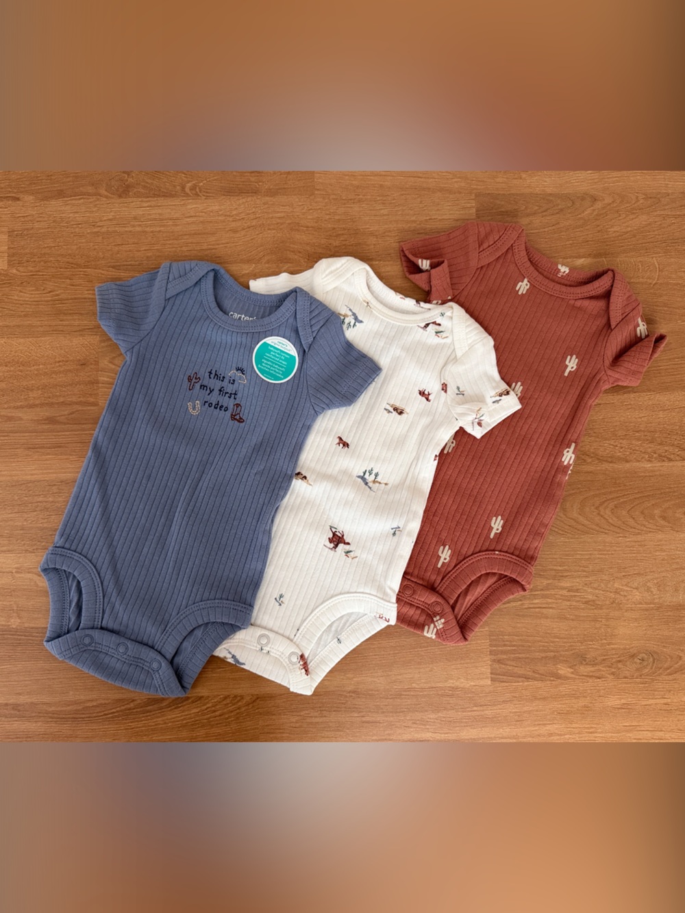 3-Pack Ribbed Carter's Baby Onesies - Blue, Cream & Rust